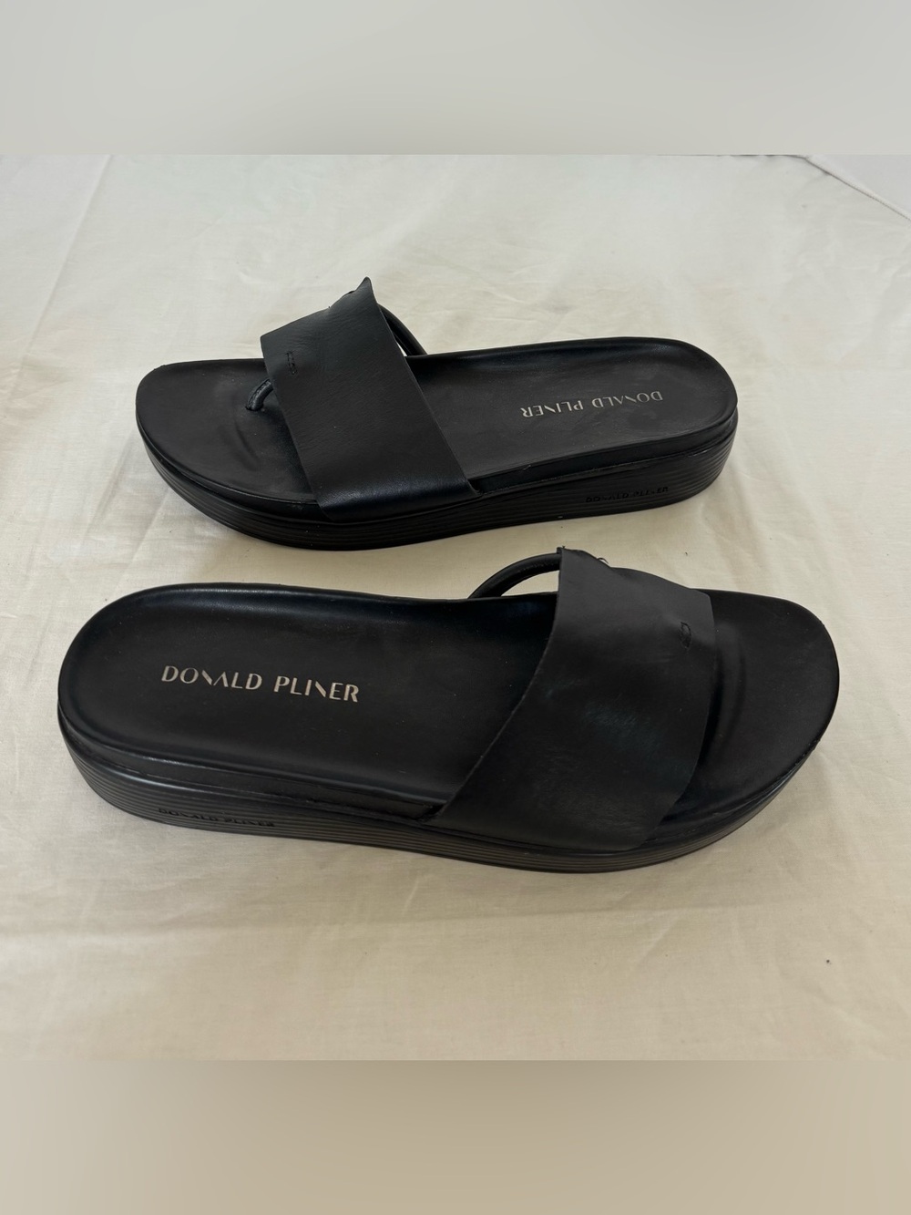 Donald J. Pliner Black Leather Platform Slide Sandals Size 10M